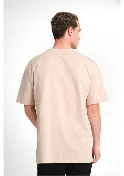 Erkek 24/1 Düz Kaliteli Oversize T-Shirt - Bej fiyatları