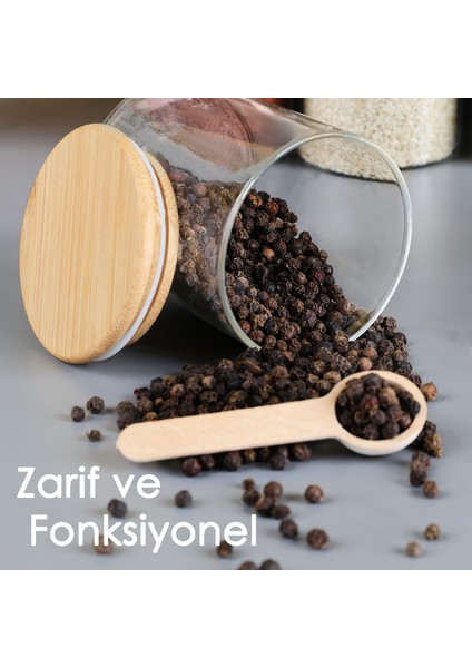 18'li Bambu Kapaklı Kaşıklı Cam Baharatlık Seti - Vakumlu Cam Kavanoz Baharat Saklama Kabı 200 ml modelleri