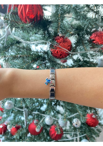 Çelik Italyan Charm Bileklik ve Tekli Stitch Gümüş Ayarlanabilir Italyan Charm Çelik Bileklik 19CM