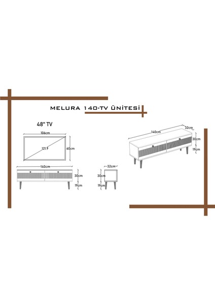 Melura Tv Ünitesi - Tv Sehpası 140 cm %100 Mdf Lake Ahşap Ayaklı fırsatları