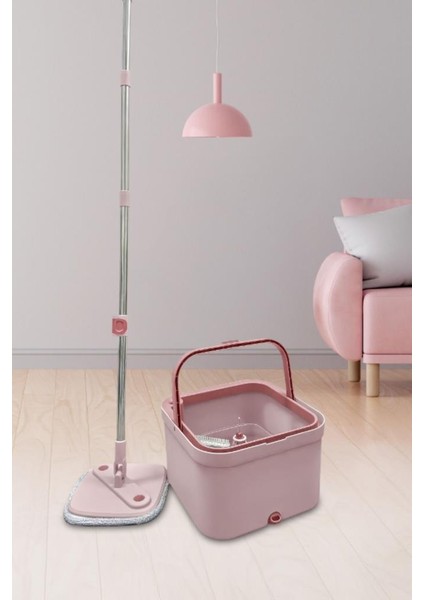 Kare Spin Mop Set, Temiz ve Kirli Suyu Ayıran Mikrofiber Döner Temizlik Seti 1+1 Mop Pembe indirimleri