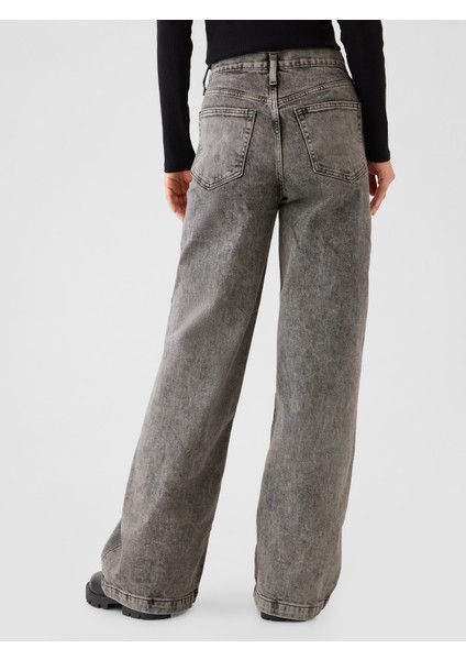 Kadın Siyah High Rise Stride Wide-Leg Jean Pantolon