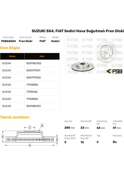 Fren Diski Ön 280MM Suzukı Sx4 2006- Oem Kodu - 55311-80J02-PSB68204
