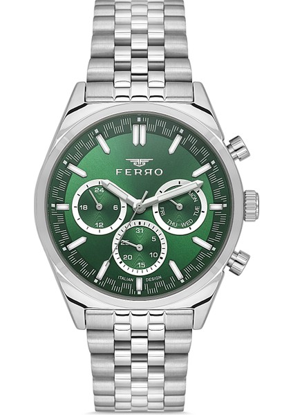 FM11647AWT-A6 Quartz Çelik Gri Yeşil Kadran 43 mm Erkek Kol Saati