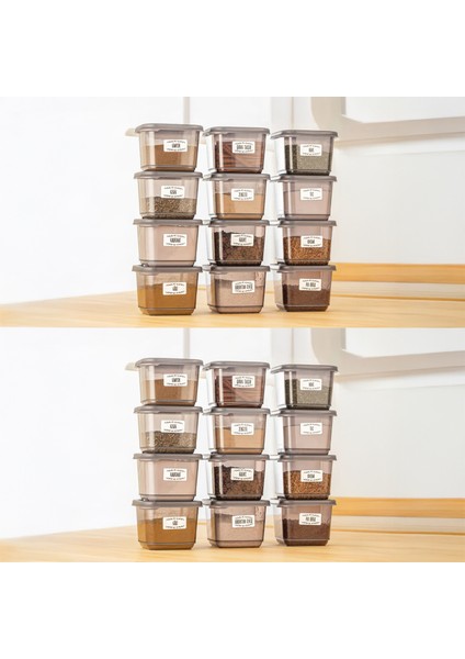 24'lü Set Baharatlık - Etiketli Kare Baharat Saklama Kabı Seti Antrasit 24 x 0,50 Lt Baharat Takımı