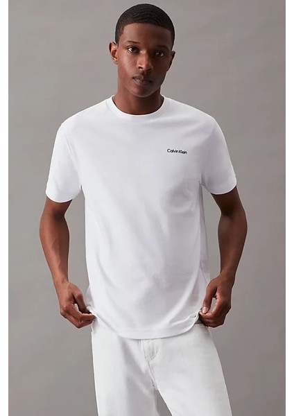 Erkek Ck Mikro Logo Interlock T-Shirt - Beyaz