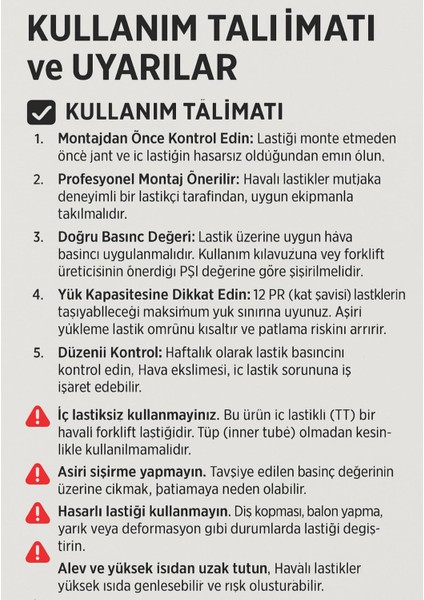 Bl 700 6.50-10 12 Kat Havalı Forklift Lastiği modelleri