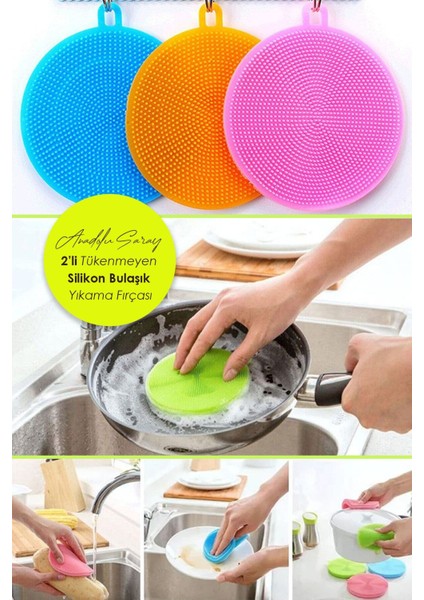 Pratik 2'li Silikon Bulaşık ve Sebze Temizleme Fırçası, Tava Tutucu Seti