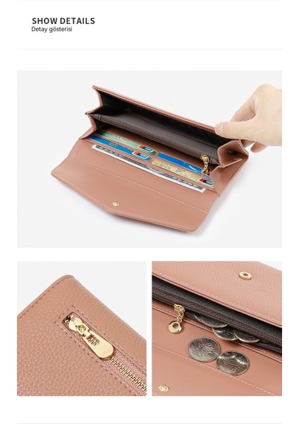 Orta Uzunluk Bayanlar Cüzdanı Büyük Kapasiteli Kart Tutucu Fermuarlı Deri Cep Telefonu Çantası Clutch Değişim Kutusu (Yurt Dışından) fırsatları