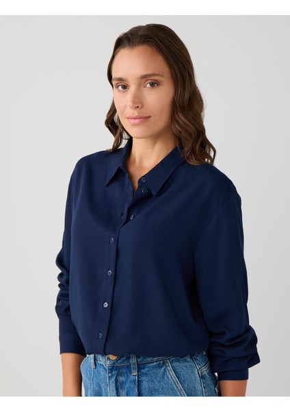 Lacivert Düz Kesim Gömlek Yaka Dokuma Gömlek modelleri
