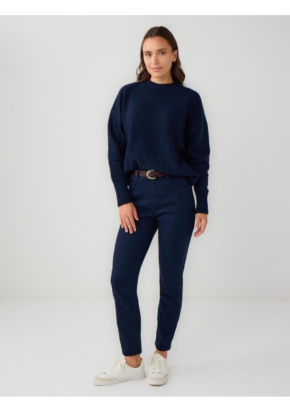 Lacivert Yüksek Bel Normal Paça Dokuma Pantolon