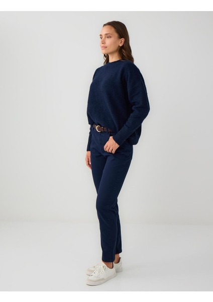 Lacivert Yüksek Bel Normal Paça Dokuma Pantolon fiyatları