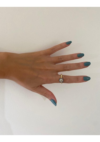 Çelik Nazar Taş Detaylı Ayarlamalı Yüzük