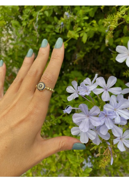 Çelik Nazar Taş Detaylı Ayarlamalı Yüzük