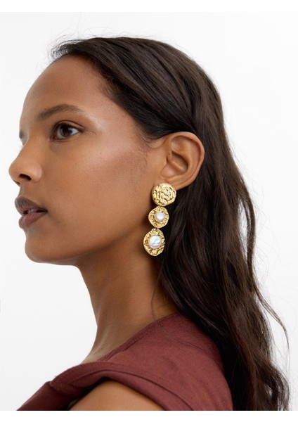 Incili Uzun Yuvarlak Küpe