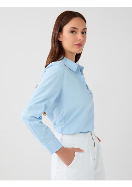 Mavi %100 Pamuk Düz Kesim Uzun Kollu Dokuma Gömlek modelleri