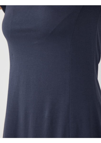 Lacivert Dar Kesim Kayık Yaka Mini Örme Elbise fırsatları