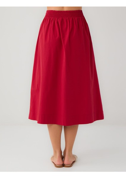 Kırmızı %100 Pamuk Normal Bel Dokuma Midi Etek indirimleri