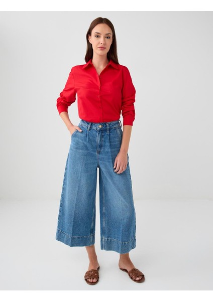 Kırmızı %100 Pamuk Düz Kesim Uzun Kollu Dokuma Gömlek fiyatları
