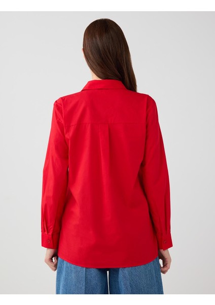 Kırmızı %100 Pamuk Düz Kesim Uzun Kollu Dokuma Gömlek indirimleri