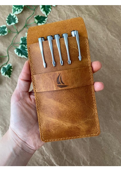 (Isim Yazıyoruz) El Yapımı Hakiki Deri Kalemlik