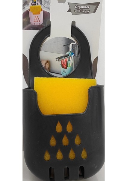 Antrasit Silikon Askılı Çok Amaçlı Lavabo Düzenleyici ve Süngerlik Seti