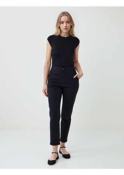 Siyah Normal Bel Normal Paça Gabardin Pantolon