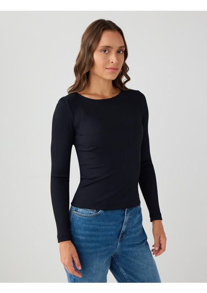 Siyah Dar Kesim Kayık Yaka Örme Bluz fırsatları