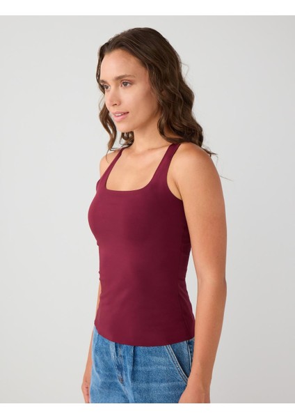 Bordo Dar Kesim Kare Yaka Örme Atlet modelleri