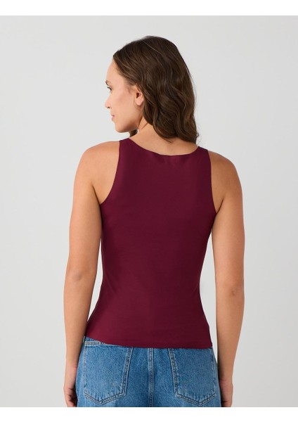 Bordo Dar Kesim Kare Yaka Örme Atlet indirimleri