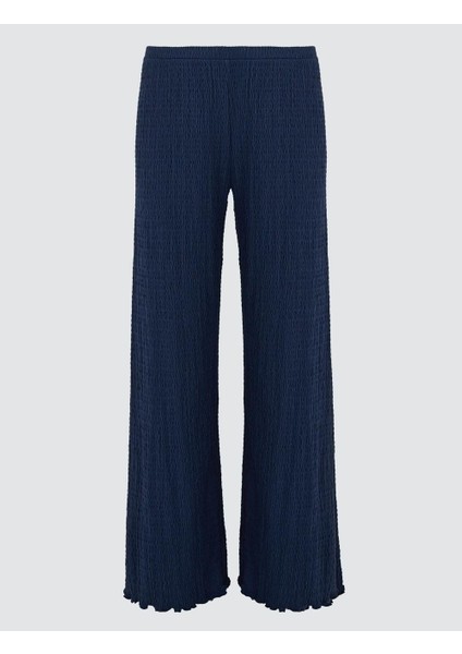 Lacivert Normal Bel Bol Paça Örme Pantolon