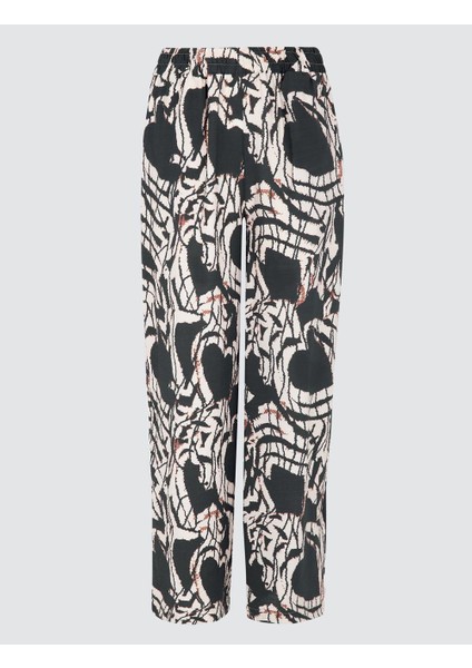 Lacivert Desenli Yüksek Bel Bol Paça Dokuma Pantolon