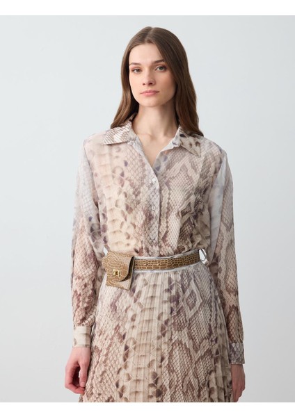 Taş Rahat Kesim Uzun Kollu Desenli Şifon Gömlek