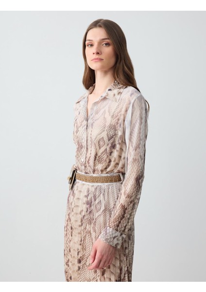 Taş Rahat Kesim Uzun Kollu Desenli Şifon Gömlek modelleri