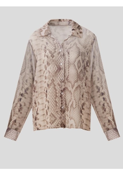 Taş Rahat Kesim Uzun Kollu Desenli Şifon Gömlek