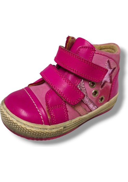 3080-20 Yıldızlı 2 Cırtlı Kız Çocuk Bot Fuşya Pembe 21-25