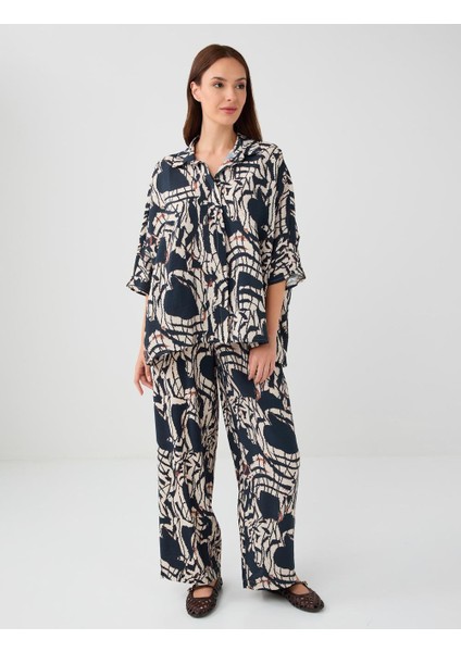 Lacivert Rahat Kesim Truvakar Kol Desenli Dokuma Gömlek fiyatları