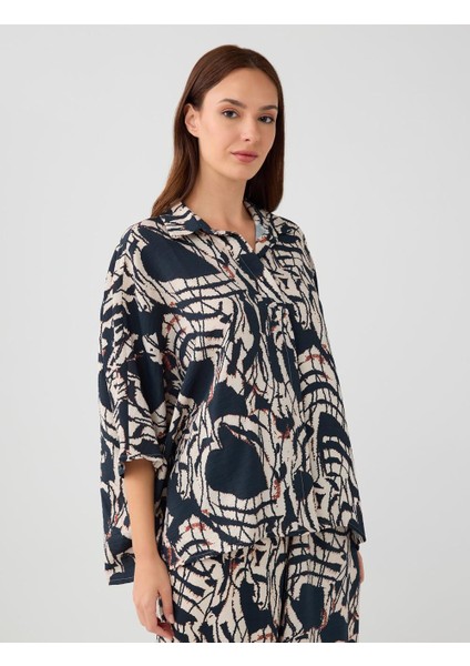 Lacivert Rahat Kesim Truvakar Kol Desenli Dokuma Gömlek fırsatları