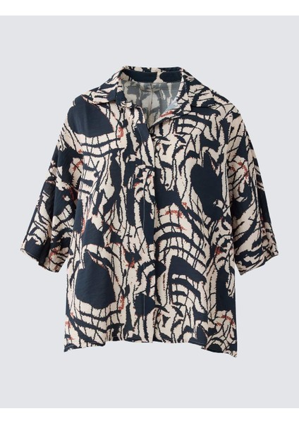 Lacivert Rahat Kesim Truvakar Kol Desenli Dokuma Gömlek