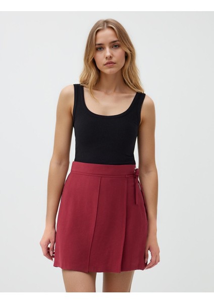 Bakır Normal Bel Düz Kesim Dokuma Mini Etek