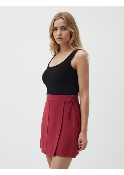Bakır Normal Bel Düz Kesim Dokuma Mini Etek modelleri