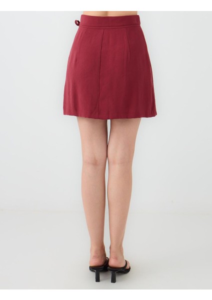 Bakır Normal Bel Düz Kesim Dokuma Mini Etek