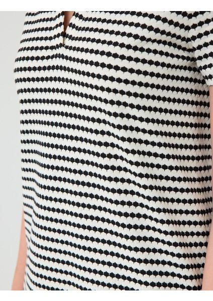 Siyah Kısa Kollu Polo Yaka Çizgili Örme Mini Elbise fırsatları