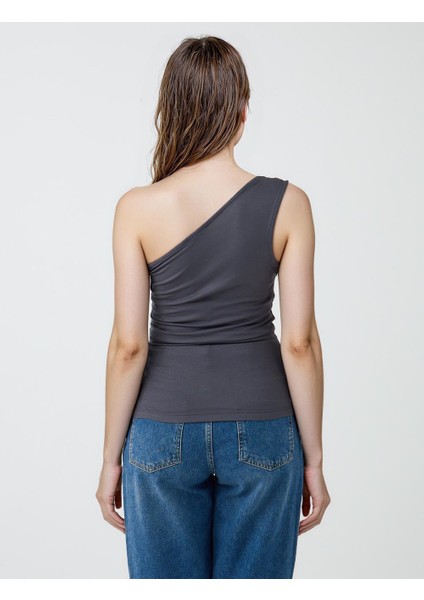 Grı Dar Kesim Asimetrik Yaka Örme Bluz indirimleri