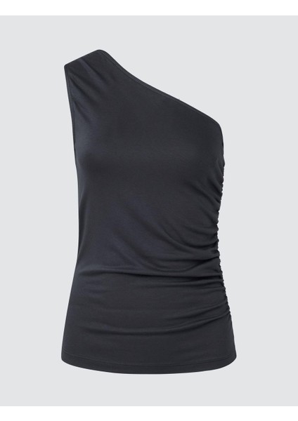 Grı Dar Kesim Asimetrik Yaka Örme Bluz