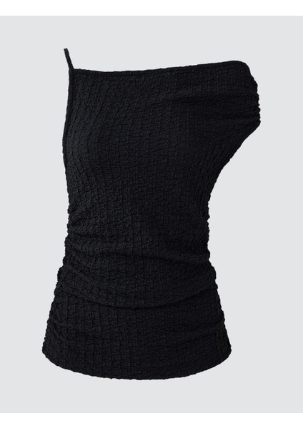 Siyah Dar Kesim Asimetrik Örme Bluz