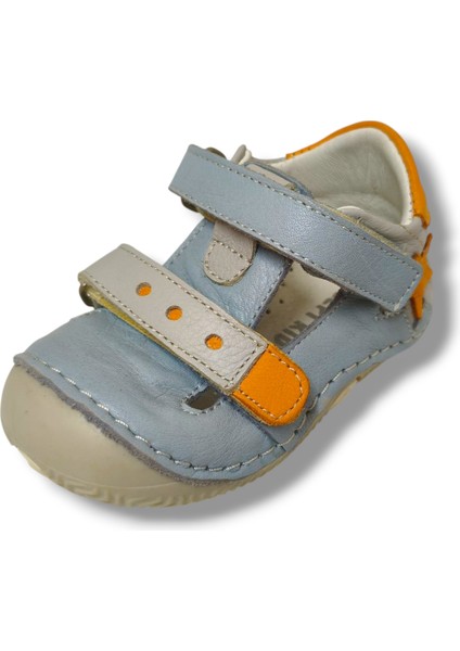 3079-20 Yıldız Tokalı 2 Cırtlı Erkek Çocuk Ayakkabı Gri Turuncu