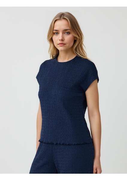 Lacivert Bisiklet Yaka Düşük Omuz Örme Bluz modelleri