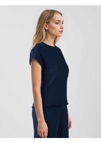Lacivert Bisiklet Yaka Düşük Omuz Örme Bluz fırsatları