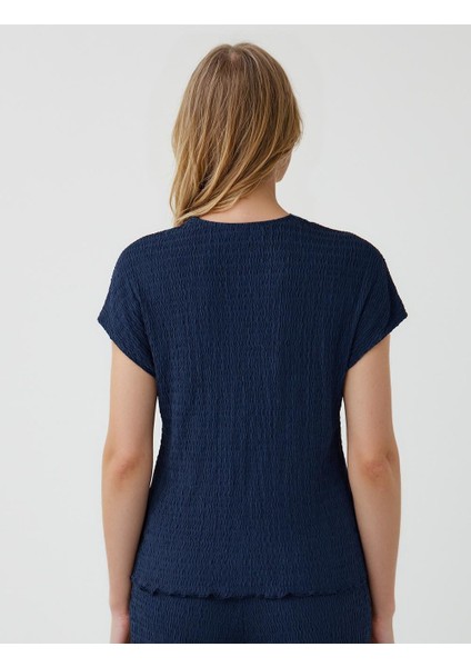 Lacivert Bisiklet Yaka Düşük Omuz Örme Bluz indirimleri